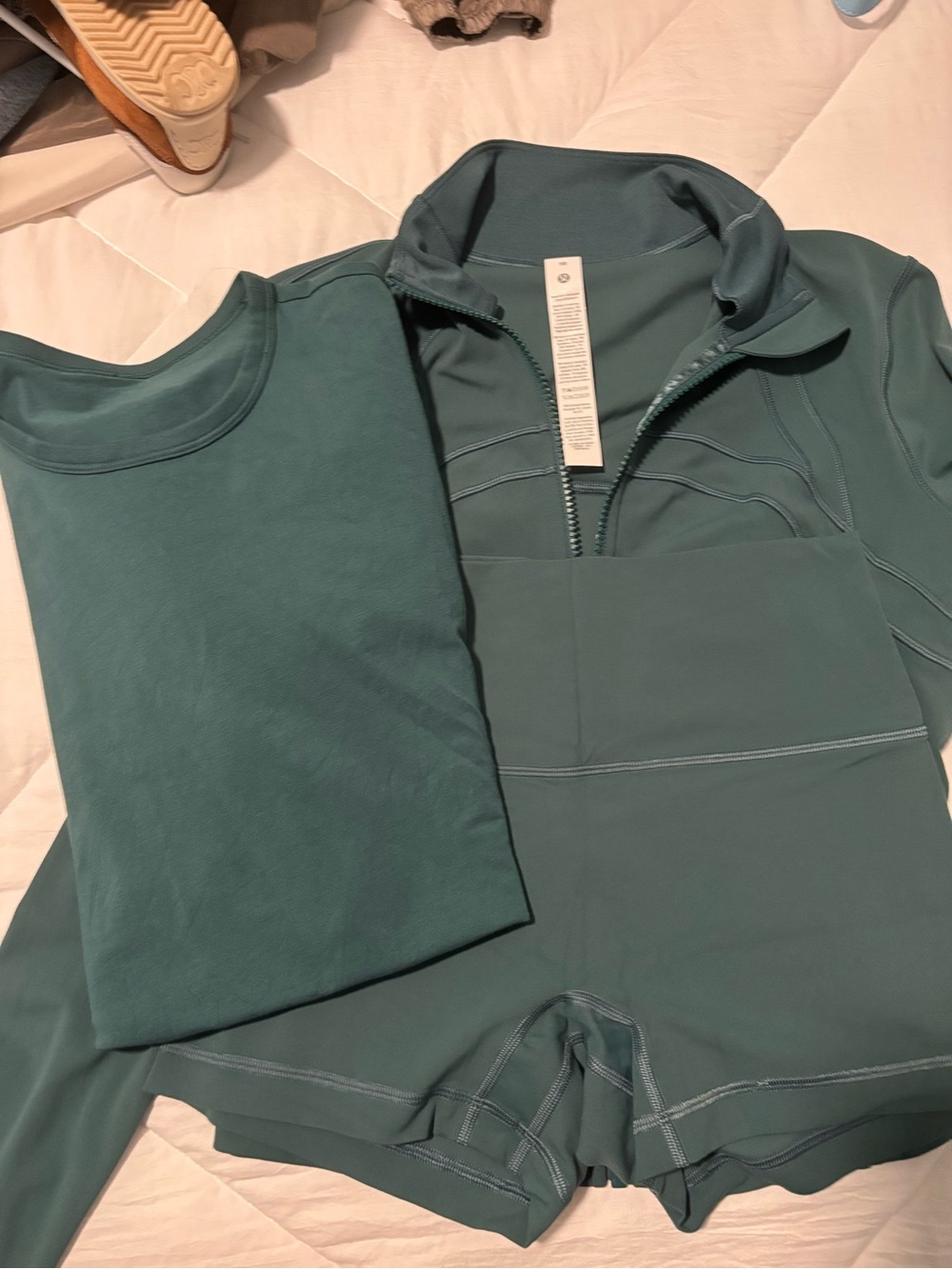 LuluLemon Deep Marina Set- Define Jacket, Align Shorts, Organic Cotton Blend T.
